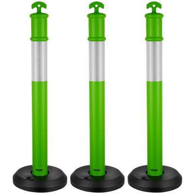 VEVOR Verkeersafbakeningspalen 3-pack (114 cm) met vulbare voet en reflecterende strips, waarschuwingspalen voor bouwplaatsen, parkeerterreinen, dranghekken, groen