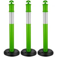VEVOR Verkeersafbakeningspalen 3-pack (114 cm) met vulbare voet en reflecterende strips, waarschuwingspalen voor bouwplaatsen, parkeerterreinen, dranghekken, groen