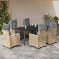 7-delige Tuinset met kussens poly rattan gemengd beige