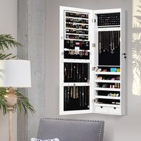 Juwelenkast met 15 LED-Verlichting Afsluitbare Hangende Spiegel Juwelendoos met Passpiegel 37 x 9,6 x 120 cm Wit