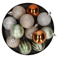 Kleine kerstballen - 12x st - champagne/oker/lichtgroen - D4 cm - kunststof - kerstversiering