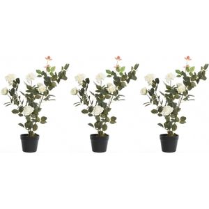 3x Groene/witte Rosa/rozenstruik kunstplanten 80 cm in pot
