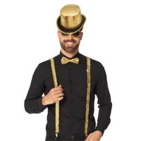 Carnaval Verkleedset - bretels/bril/strik en hoed - goud - disco/seventies/80's - themafeest Carnaval Verkleedset - bretels/bril/strik en hoed - goud - disco/seventies/80's - themafeest