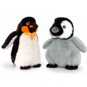 Keel Toys pluche Keizer pinguin met jong knuffeldieren - wit/zwart - staand - 25 cm