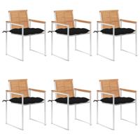 Tuinstoelen 6 st met kussens massief teakhout