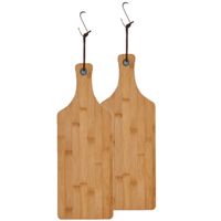 2x stuks bamboe houten snijplanken/serveerplanken met handvat 44 x 16 cm