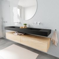 Mondiaz Alan badmeubel 200 cm washed oak 2 lades vrijhangend wastafel dubbel zonder kraangat zwart