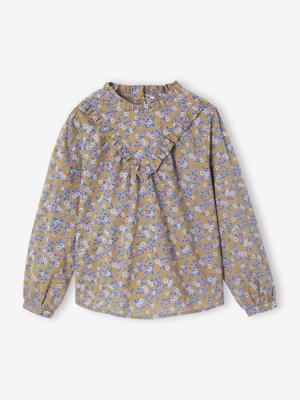 Blouse met hoge kraag met bloemenprint meisjes olijf