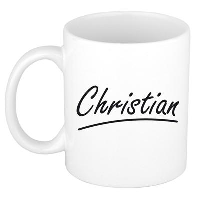 Christian Naam koffiemok - beker - met sierlijke letters - wit - 300 ml - Cadeau - Heren Christian Naam koffiemok - beker - met sierlijke letters - wit - 300 ml - Cadeau - Heren