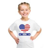 Amerika / USA Supporters t-shirt - kinderen - hartjes vlag - wit - korte mouwen - sport - kleding