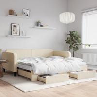 Slaapbank met onderschuifbed en lades 100x200 cm stof crème Slaapbank met onderschuifbed en lades 100x200 cm stof crème