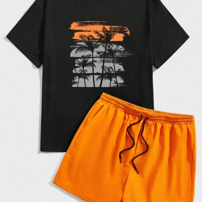 Bon&Bon Men's Plus Size Tropical Print T-Shirt and Shorts 2-Piece Set Multicolor-2 / 3XL