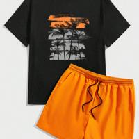 Bon&Bon Men's Plus Size Tropical Print T-Shirt and Shorts 2-Piece Set Multicolor-2 / 3XL