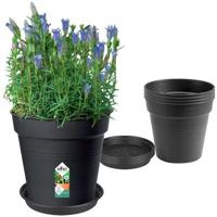ELHO Set van 5 Green Basics Bloempotten met Schotel - Ø17 x H15,7 cm + Schotel Ø14 cm - 4 L - Zwart