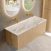 Badmeubel Mondiaz Kurve-Dlux | 120 cm | Meubelkleur Oak | Wastafelkleur Glace | Solid surface | Dubbele spoelbak | Zonder kraangat(en)