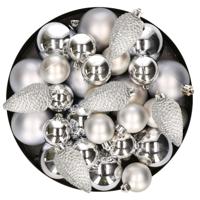 Kerstversiering kunststof kerstballen zilver 6-8-10 cm pakket van 50x stuks - Kerstbal - thumbnail