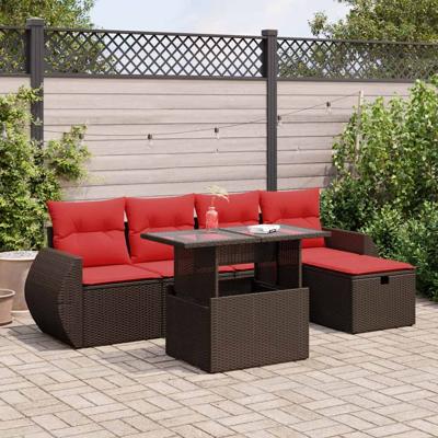 6-delige Loungeset met kussens poly rattan acacia zwart