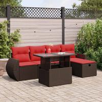 6-delige Loungeset met kussens poly rattan acacia zwart