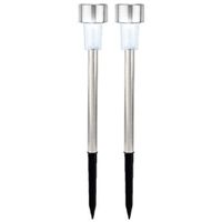 2x Buiten/tuin Led zilveren stekers solar verlichting 24 cm Rvs koud wit 2x Buiten/tuin Led zilveren stekers solar verlichting 24 cm Rvs koud wit