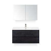 Dante Badmeubelset 100 cm - Black Oak - Keramische Wastafel Wit Cover - met Spiegelkast