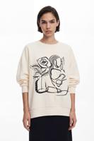 Oversized sweater met bloem - WHITE - XL