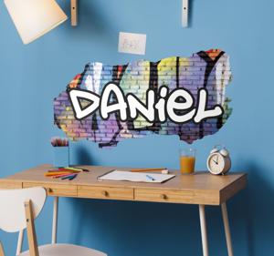 Stickers drukken Gebroken bakstenen muur met graffiti