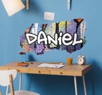 Stickers drukken Gebroken bakstenen muur met graffiti - thumbnail