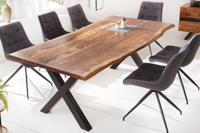 Massief houten boomrand eettafel AMAZONAS 200cm bruin sheesham zwart metalen frame - 41063 - thumbnail