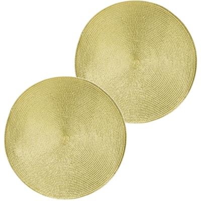 G. Wurm Placemat - 2x - rond - glimmend goud - 38 cm - geweven look - kunststof - decoratief - onder