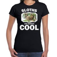 Dieren hangende luiaard t-shirt zwart dames - sloths are cool shirt - thumbnail