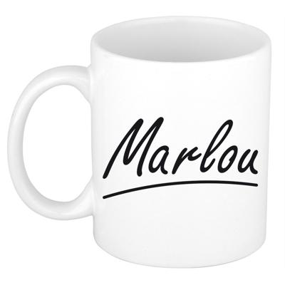 Marlou Naam koffiemok - beker - met sierlijke letters - wit - 300 ml - Cadeau - Dames