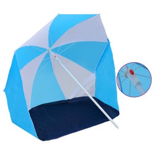 Strandparasol/-tent 180 cm stof blauw en wit