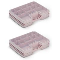 2x stuks plasticforte opbergkoffertje/opberg/sorteerbox - 21-vaks - kunststof - roze - 28 x 21 x 6 c