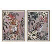 Schilderij Home ESPRIT Rood Groen Koloniaal Gouden Jungle 45 x 2,5 x 60 cm (2 Stuks)