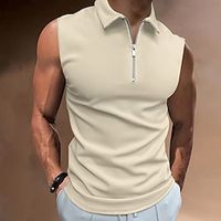 Voor heren POLO Shirt Golfshirt Casual Feestdagen Revers Kwart ritssluiting Mouwloos Modieus Basic Effen Kwart ritssluiting Zomer Normale pasvorm Zwart Wit Rood Donker Marine blauw Hemelsblauw POLO Lightinthebox - thumbnail