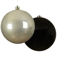 Grote decoratie kerstballen - 2x st - 20 cm- champagne en zwart - kunststof - thumbnail