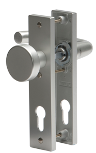 Nemef 3252 FP Ls Beslag kortschild afgerond | D kruk-knop | beslagset | geveerd | krukstift 8mm | F1 aluminium | PC72-PC72 | draairichting links -