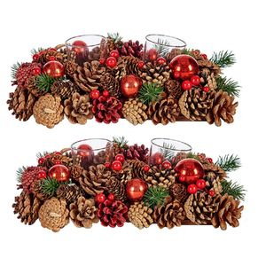 Set van 2x stuks kerst thema kaarsenhouders ornamenten red/green nature 29 x 18 x 11 cm