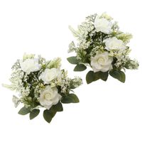 Rozen kunstbloemen boeket - 2x - wit - H41 cm