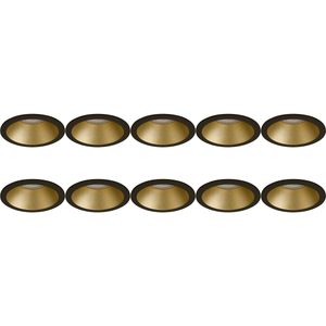 Spot Armatuur 10 Pack - Pragmi Pollon Pro - GU10 Inbouwspot - Rond - Zwart/Goud - Aluminium - Verdiept - Ø82mm
