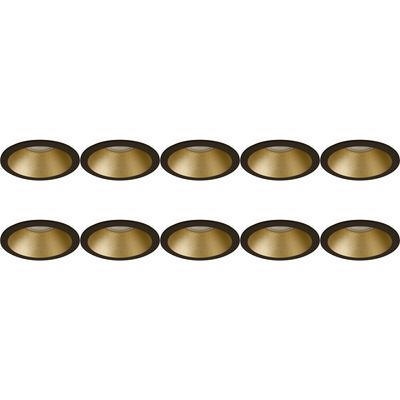 Spot Armatuur 10 Pack - Pragmi Pollon Pro - GU10 Inbouwspot - Rond - Zwart/Goud - Aluminium - Verdiept - Ø82mm