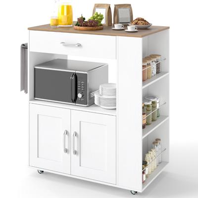 Verrijdbare Keukentrolley met Werkblad Mobiel Keukeneiland Multifunctionele Keukenwagen op Wielen voor Keuken Woonkamer Wit