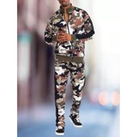 Men's Red Camo Zip Up Lightweight Two-Piece Tracksuit Set Green / S