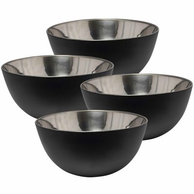 6x stuks kommetjes/schaaltjes - mat zwart - RVS - D19 x 9.5 cm