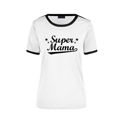 Super mama wit/zwart ringer t-shirt voor dames