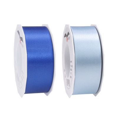 Glorex hobby - Satijn cadeau inpak deco sierlint - 2 tinten blauw - 25 meter x 4 cm