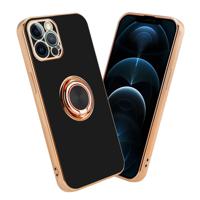 Cadorabo Hoesje geschikt voor Apple iPhone 12 PRO in Glossy Zwart - Goud - Beschermhoes Camerabescherming magnetische - thumbnail