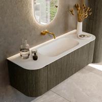 Badmeubel Mondiaz Kurve | 140 cm cm | Meubelkleur Shadow | Wastafelkleur Talc | Solid surface | Wasbak midden spoelbak | Zonder kraangat(en)