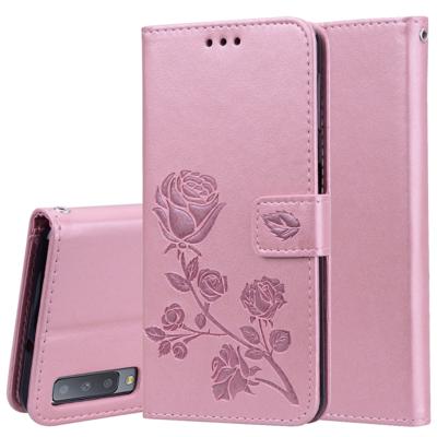 Rose reliëf horizontale Flip PU lederen case voor Samsung Galaxy A7 (2018) met houder & kaartsleuven & portemonnee (Rose goud)