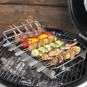 Rösle Barbecue - BBQ Accessoire Spiezen met Houder Set van 6 Stuks - Roestvast Staal - Zilver